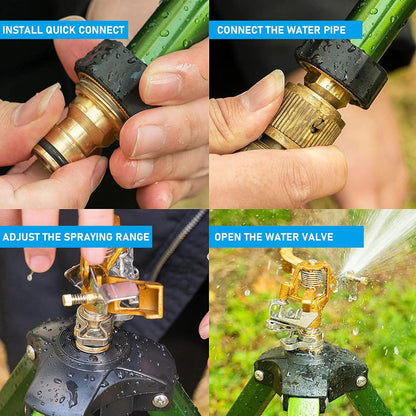 Impact Sprinkler on Tripod Base, Heavy Duty Adjustable Zinc Sprinkler Head for Lawn Yard Garden, 360 Degree Large Area Irrigation, 3/4" Connector Extension Legs Flip Locks