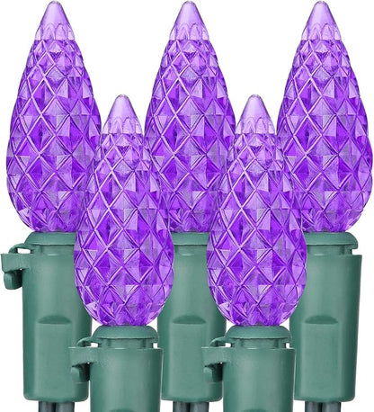 Brizled Purple Halloween Lights, 33ft 100 LED Faceted C5 Halloween String Lights, 120V UL Certified Purple Light Set Connectable Mini Light for Indoor & Outdoor Tree Xmas Party Decorations