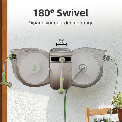 PINWHEEL 5/8in 75FT Retractable Garden Hose Reel, Automatic Retractable Hose with 10-Pattern Spray Nozzle, 180° Swivel Bracket, 3-Layer PVC Durable Water Hose for Yard Lawn Care