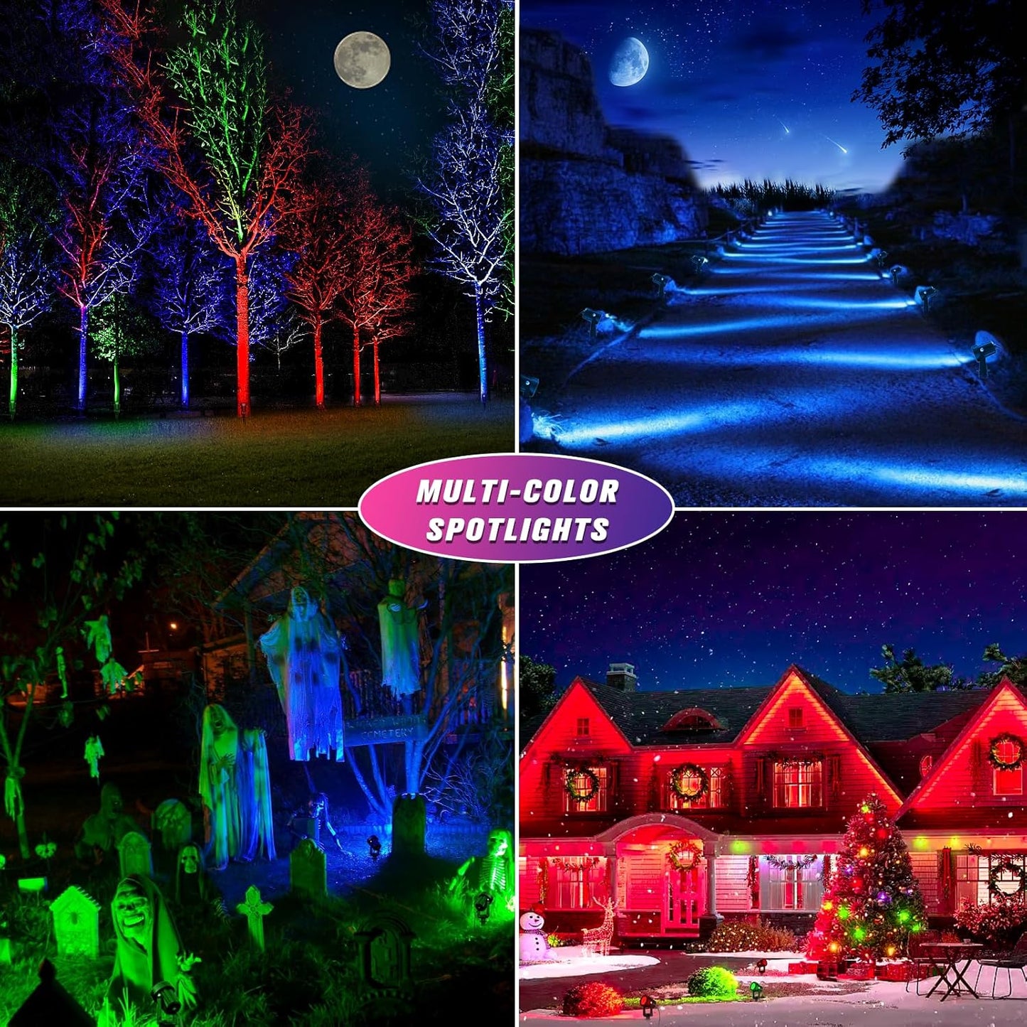 APONUO Solar Spot Lights - Outdoor 6-in-1 Landscape Lights, Dusk to Dawn Solar Uplights, IP65 Waterproof, 9.8ft Cable for Yard, Pathway, Garden, Tree Decoration (Multicolor)