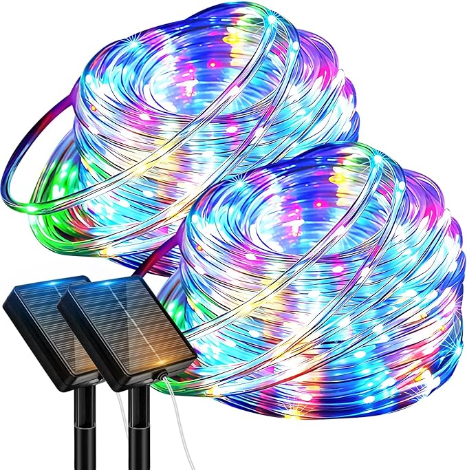 btfarm 2 Pack Solar Rope Lights Outdoor, 120LED 46FT Solar String Lights Outside Waterproof, 8 Lighting Modes Tree Tube Fairy Light Solar Powered for Garden Christmas Yard Party Decoration, Multicolor