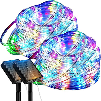btfarm 2 Pack Solar Rope Lights Outdoor, 120LED 46FT Solar String Lights Outside Waterproof, 8 Lighting Modes Tree Tube Fairy Light Solar Powered for Garden Christmas Yard Party Decoration, Multicolor