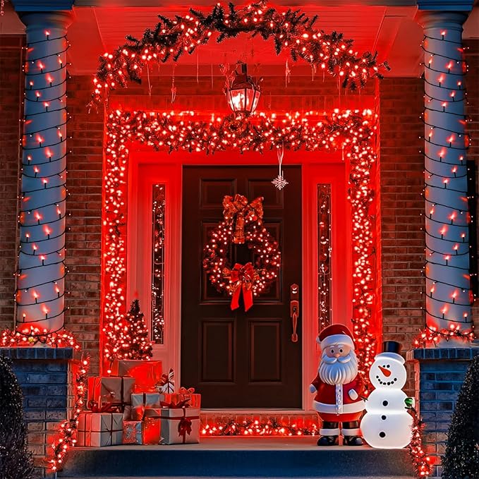 JMEXSUSS 2 Pack Red Christmas Lights Outdoor, Total 200 LED 66 FT Red Solar Lights for Outside, Solar String Lights Outdoor for Christmas Tree Yard Garden Decor
