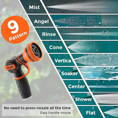 Giraffe Tools Retractable Garden Hose Reel 5/8 inch x 90 ft Hose Reels for Outside, Wall Mounted Water Hose Reel with 180 Deg Swivel Bracket, Any Length Lock, 9 Pattern Hose Nozzle