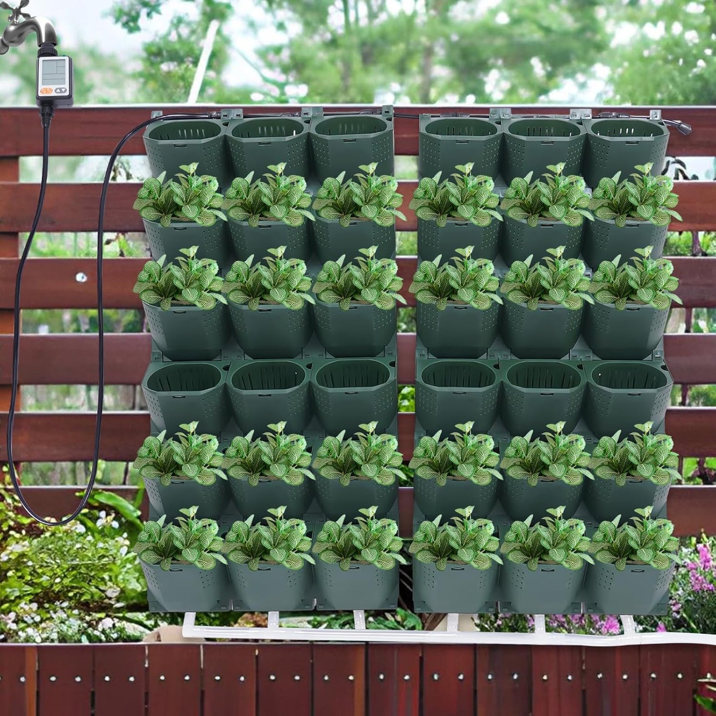 Vertical Wall Planter, Self-Watering Vertical Garden Planter Set with 36 Pots, Stackable Planters Grow Pots with Electronic Timer for Growing Veggies, Fruits, Herbs, Flowers.