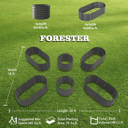 A ANLEOLIFE 6-Pack 6X3X2ft & 3x3x2ft Deep Root Galvanized Raised Garden Beds Outdoor for Planting Vegetables Flowers Herb, Quartz Grey