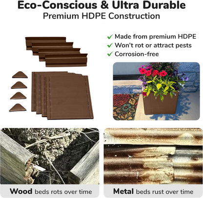 Raised Garden Bed - 1x1 ft Planter Box - Brown HDPE - No Tools Needed - DIY Kit for Urban Gardening, Flowers, Herbs & Vegetables - Made in The USA - 2 Pack