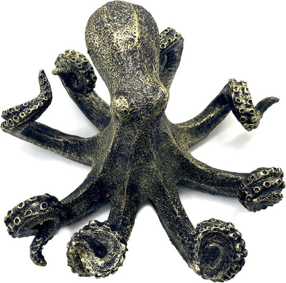 10 Inch Octopus Vintage Statue Sculpture Frgurine Gift for Home Office Living Room Desktop Display Decor Decorative (Gold)
