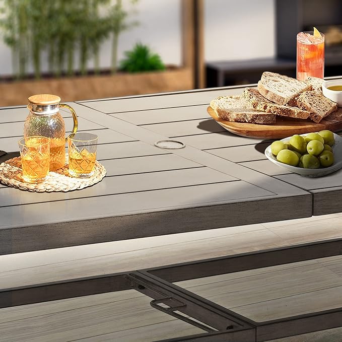 HAPPATIO Aluminum 9 Piece Patio Dining Sets, Outdoor Dining Set for 8, Patio Furniture Sets, 2 Swivel Dining Chairs, 6 Dining Chairs, Aluminum Furniture Set for Patio, Yard (Gray)