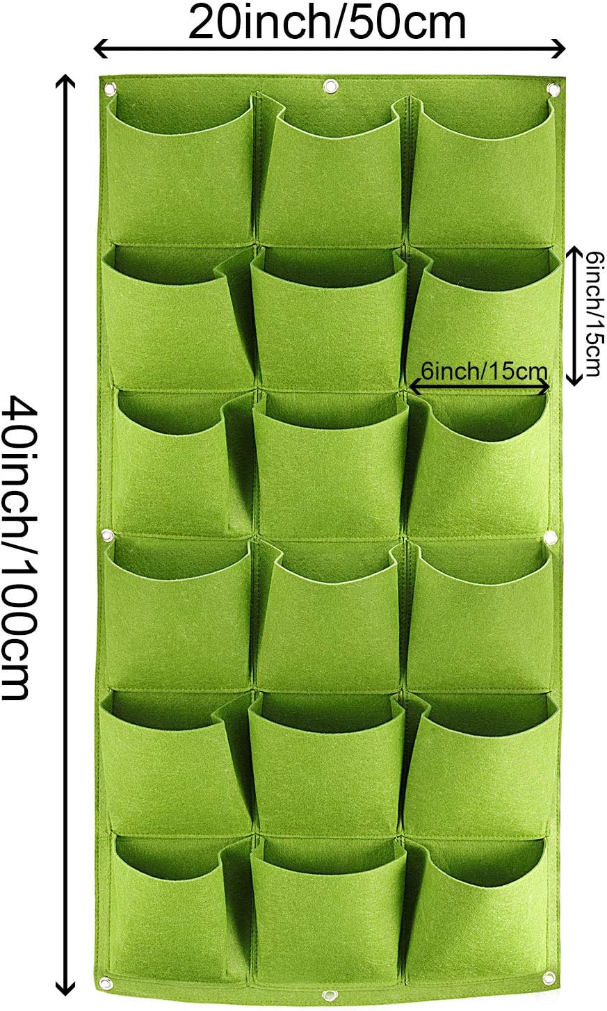 ZOENHOU 2 Pack Total 36 Roomy Pockets Green Vertical Garden Planter, Wall-Hanging Flower Pot Bags, Felt Wall Mount Balcony Planter Pouch for Herbs, Succulent, Flowers and Vegetables