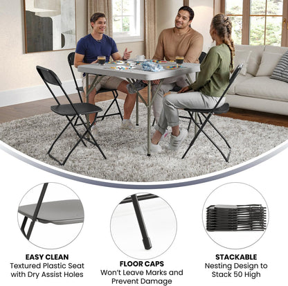 Flash Furniture Hercules Series Plastic Folding Chairs for Parties and Weddings, Stackable Commercial Event Seats with 650-lb. Static Weight Capacity, Set of 2, Black