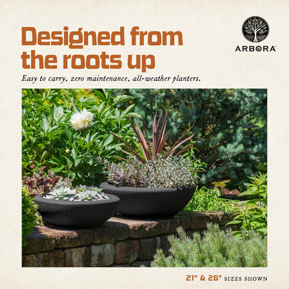 ARBORA 21" Santorini Bowl Polyresin Indoor and Outdoor Planter with Classic Black Finish - Durable, Weatherproof, Lightweight, Large Plant Pot for Patio, Garden, Deck, Entryway
