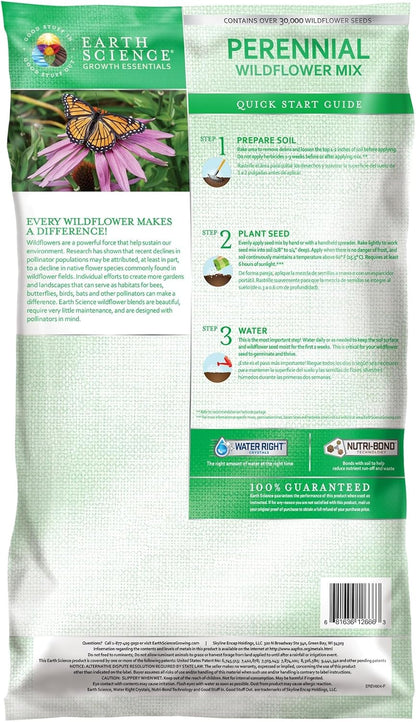 Earth Science Perennial Wildflower Mix - 3-in-1 Formula with Premium Wildflower Seeds—6 lb— Plant Food and Soil Conditioners - Non-GMO, Natural Ingredients