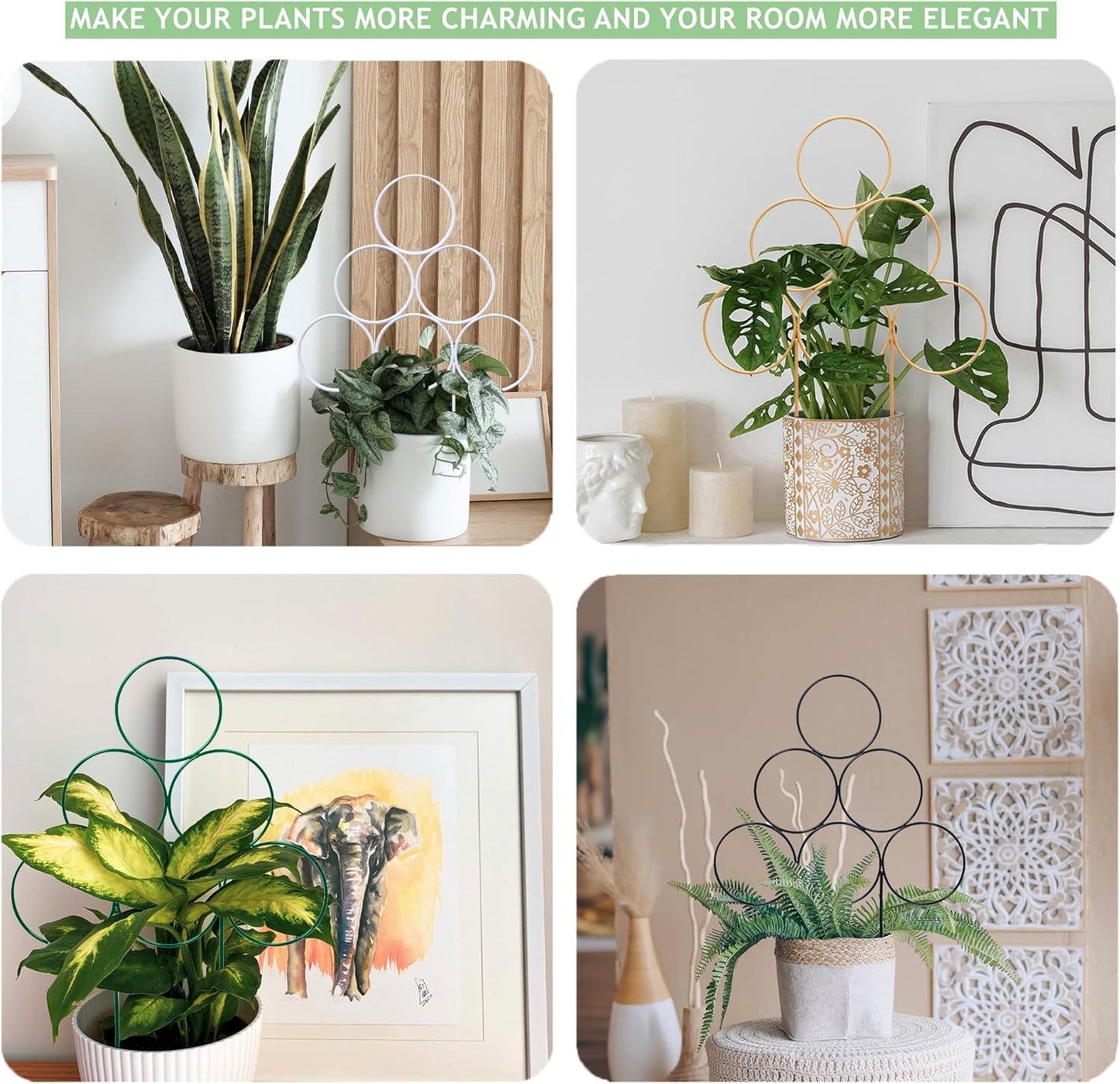 Trellis for Climbing Plants Indoor 15.7 Inch, Small Plant Trellis for Potted Plants, 3 Pack Stackable Circle Garden Houseplant Trellis for Vines