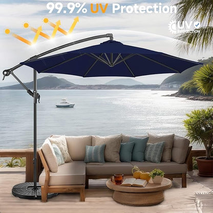 FLAME&SHADE 10ft Cantilever Patio Umbrella Outdoor, Large Offset Umbrella with Crank and Cross Base, UPF 50+ UV Protection Hanging Umbrella for Pool Deck Garden, Navy Blue