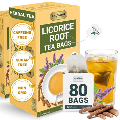 LeafLea 80 Licorice Root Tea Bags, Pure Licorice Spice Tea, Naturally Sweet, Te De Regaliz Herbal Gently Supports Relaxation and Digestive Comfort, Nutrient-Rich, Vegan, Sugar- free, Caffeine Free