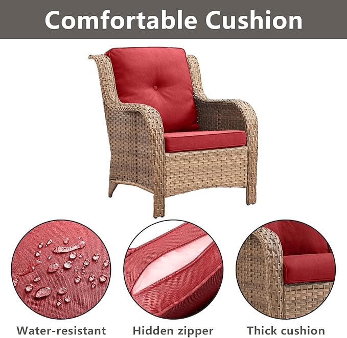 Rilyson Patio Furniture Chairs Outdoor Chair - 2 Piece Wicker Rattan Chairs Set with High Back and Deep Seating for Deck Porch Balcony Backyard Garden(Yellow/Red)