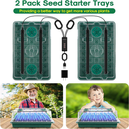 BlumWay Seed Starter Tray with Grow Light,2 Pack 80 Cells Seedling Tray Kit with Humidity Dome/Indoor Plant Starter Kit, Adjustable Brightness Plant Germination Trays