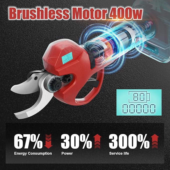 Electric Pruning Shears, 50mm 1.96" Cutting Diameter Cordless Power Pruner with 2Pcs Rechargeable Batteries, Tree Branch Cutter with SK7 High Carbon Steel Blade for Gardening Pruning