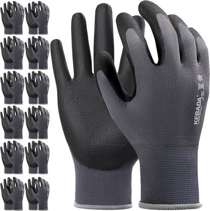 12 Pairs Work Gloves for Men and Women, Nitrile Coated Safety Protective Gloves with Grip, Ideal for Gardening, Warehouse, Mechanic, Light Duty Construction Work,Large