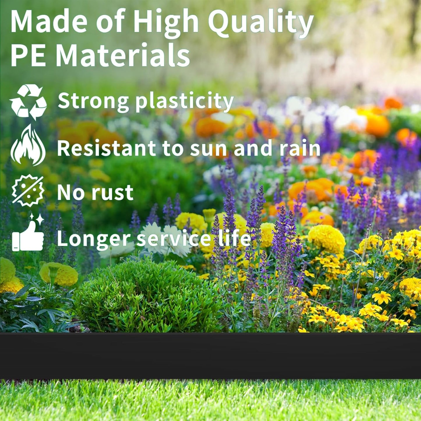 4 in x 164 Ft Garden Landscape Edging, No Dig Garden Edging Border Kit with 300 Pcs Spikes for Flower Bed Lawn Yard Grass Black