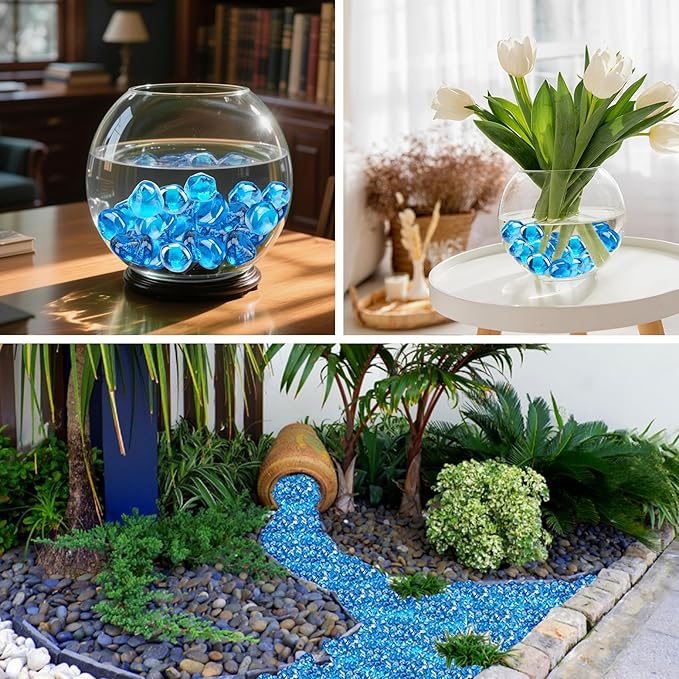 Skyflame 10-Pound Fire Glass Diamonds for Fire Pit Fireplace Landscaping, 1/2 Inch Reflective Glass Fire-Diamonds, Caribbean Blue