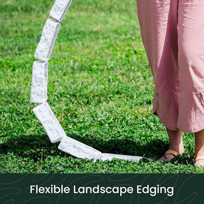 Beuta Landscape Edging | Garden Edging Border | Faux Stone Bricks for Lawn edging, Flower beds, Pathways & Yard Edging– 10 Packs | Each Section Has 6 Bricks 48"L x 4"W x 2.25"H | 30 Spikes |Limewash