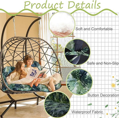 Swing Replacement Cushions with Backrest, 2 or 3 Seater Waterproof Non-Slip Overstuffed Swing Pad, Indoor/Outdoor Bench Cushion for Porch Chair Swing Garden Furniture (Leaves, 40 * 63 in)