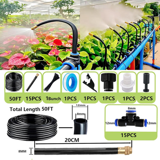 Drip Irrigation Kit Automatic Watering System for Potted Plants, 360 Degree Adjustable Copper Micro Sprinklers, Quick Connect Tubing Fittings for Garden, Lawn, Patio, Balcony(15 Nozzles Ⅱ)