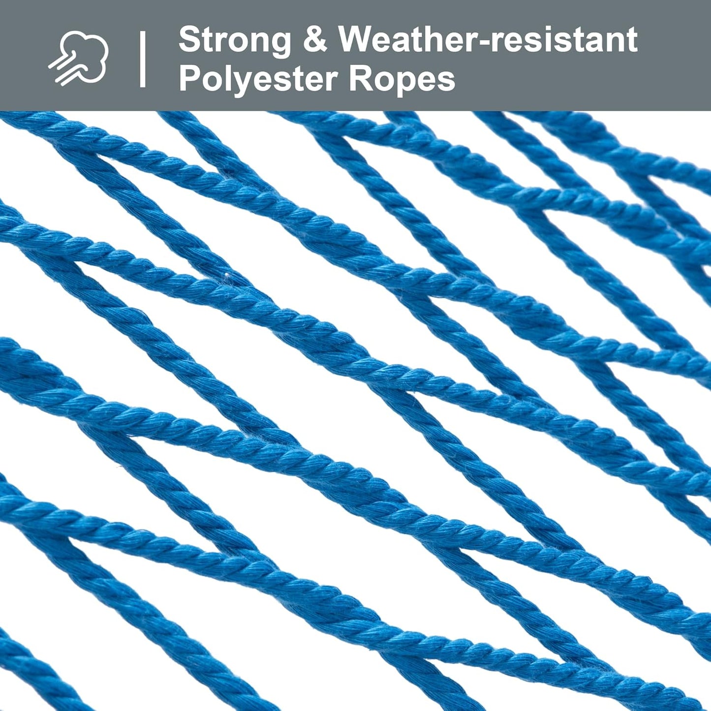 SUNCREAT Polyester Rope Hammock with Bamboo Spreader Bar, Carrying Bag, 450 lbs Capacity, Two Person Hammock with Tree Hooks, Blue