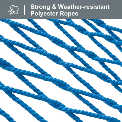 SUNCREAT Polyester Rope Hammock with Bamboo Spreader Bar, Carrying Bag, 450 lbs Capacity, Two Person Hammock with Tree Hooks, Blue