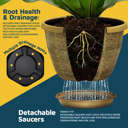 10-Inch Whiskey Barrel Planters Outdoor Pack of 20 - Durable Plastic Plant Pots for Indoor & Outdoor Use with Drainage & Saucer, Lightweight Rustic Barrel Planters for Flowers, Herbs & Small Plants