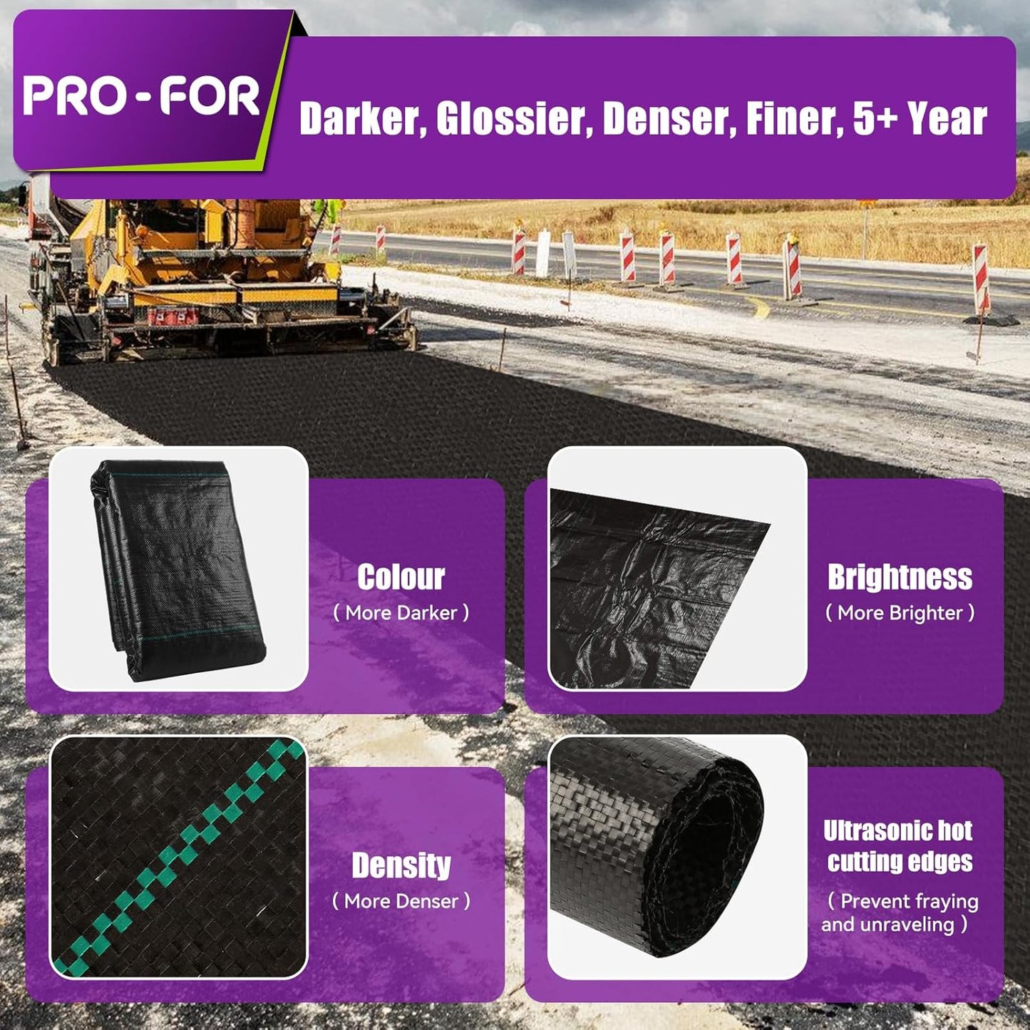 Heavy Duty Weed Barrier Fabric 3ft x 100ft, Landscape Ground Cover for Gardens & Driveways, Premium Weed Control with 10 U Shaped Staples