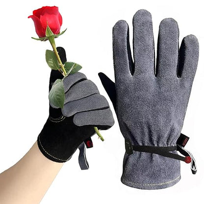 Leather Work Gloves for Women Men with Cotton Lining, Medium Thorn Proof Cactus Gardening Yard Work Gloves for Rose Pruning, TIG/MIG Welding, Construction, Driving (Black, Medium)