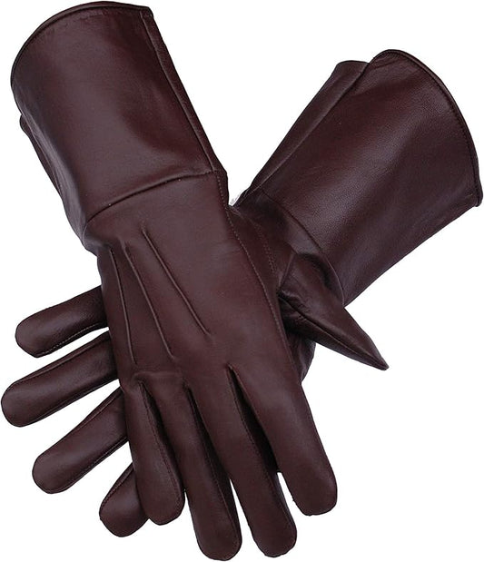 Leather Gauntlet Gloves Medieval Renaissance - SCA LARP Costume Gauntlets Men Women - Genuine Sheep Leather 14 Inch