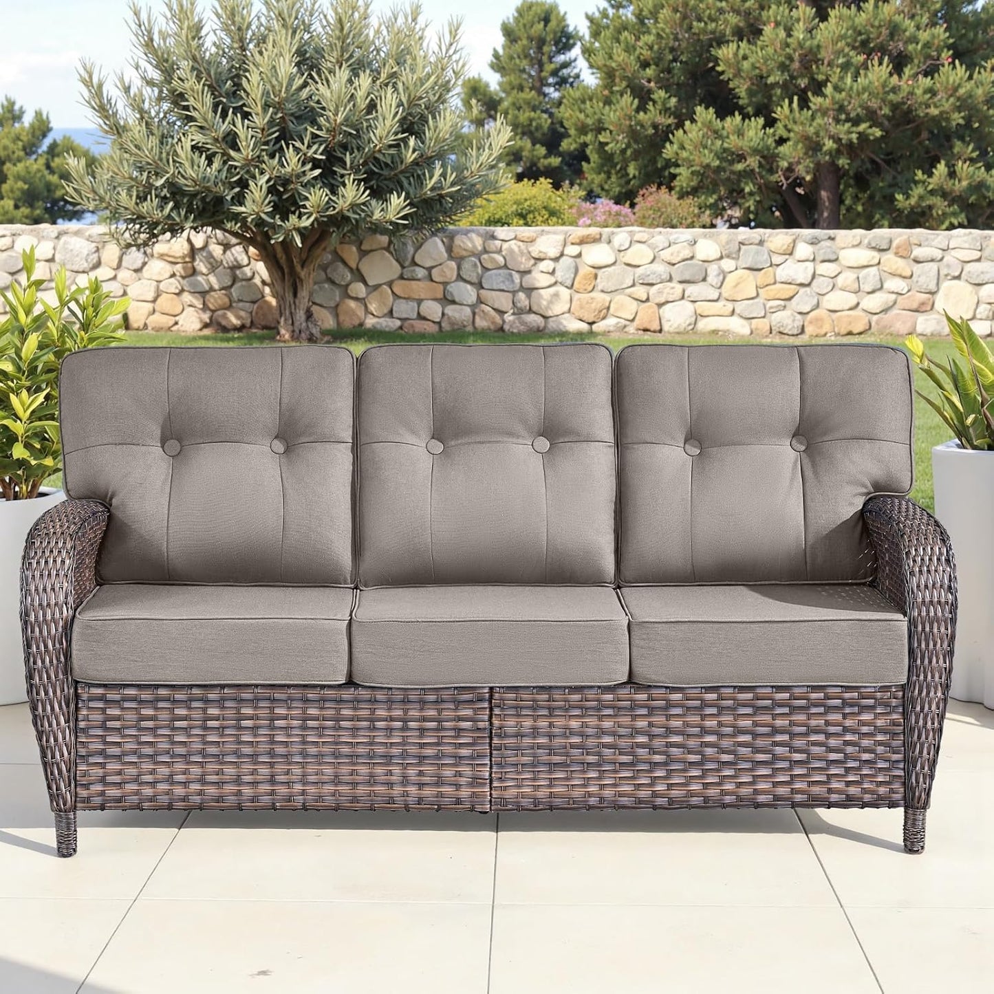 9-Piece Rotating Balcony Chair Set with 31-inch T-Shaped Wide backrest - Rattan Outdoor Rotating Balcony Chairs, Wide backrest Comfortable Outdoor Sliding Chair - Brown | Grey