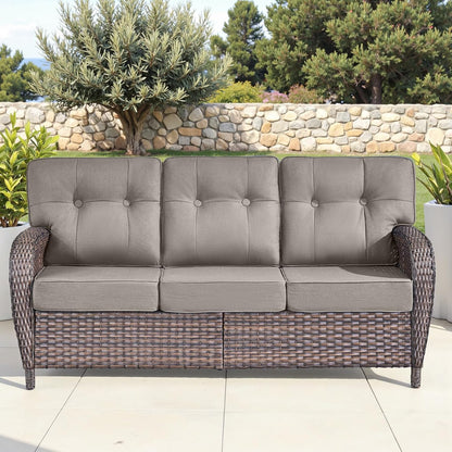 9-Piece Rotating Balcony Chair Set with 31-inch T-Shaped Wide backrest - Rattan Outdoor Rotating Balcony Chairs, Wide backrest Comfortable Outdoor Sliding Chair - Brown | Grey