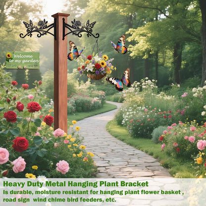 2 Pack Plant Hanger Hooks-12in Hanging Basket Hook-Heavy Duty Metal Wall Hanger with Butterfly Pattern-Plant Bracket for Outdoor & Indoor Hanging Plants,Bird Feeder,Lantern