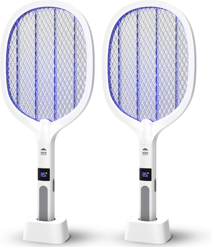 2 in 1 Electric Bug Zapper, Mosquitoes Trap Lamp & Racket, USB Rechargeable Electric Fly Swatter for Home and Outdoor Powerful Grid 3-Layer Safety Mesh Safe to Touch, Pack of 2