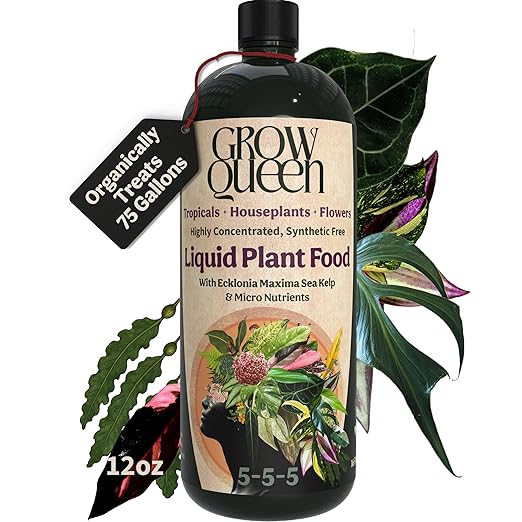 Organic Liquid Indoor Plant Food, Houseplant, Tropical & All-Purpose Indoor Plant Fertilizer, Organic Liquid Fertilizer 5-5-5 with Sea Kelp, 12oz Treats 75 Gallons