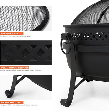 SUNCREAT Outdoor Patio Fire Pit with Mesh Spark Screen, 40" Portable Fire Pit for Camping, Black