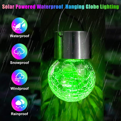12Pack Outdoor Hanging Solar Lights - Cracked Glass Solar Lights Waterproof LED Decorative Ball Lights Tree Solar Powered Globe Lights with Hook for Garden Yard Fence Christmas Decoration, Multicolor