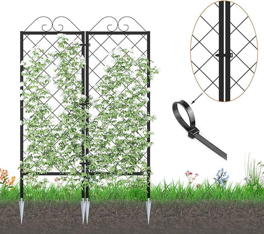 Zhongma 2 Pack Metal Garden Trellises for Climbing Plants, 53.5 Inch Tall Metal Fence Plant Support Trellis for Flower and Vagetable