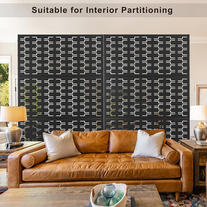 Metal Privacy Screen Outdoor 72" H×47" W, Freestanding Decorative Privacy Screen for Balcony Yard&Garden, Privacy Fence-Black&Brick