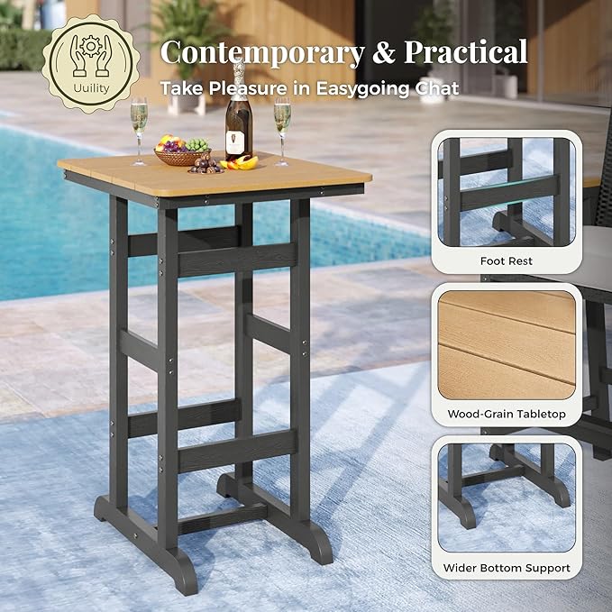 3 Pieces Outdoor Bar Set, All-Weather Bistro Table and 2 Bar Stools with Wicker Backrest and Comfy Cushion, Outdoor Patio Bistro Height Table and Chairs Sets, for Deck, Backyard and Garden