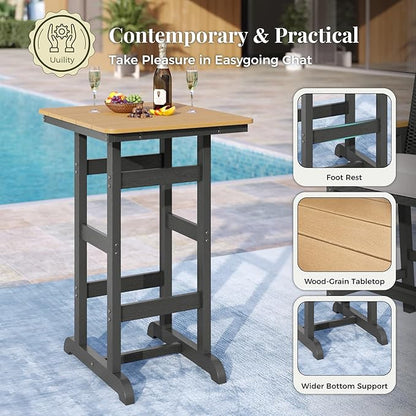 3 Pieces Outdoor Bar Set, All-Weather Bistro Table and 2 Bar Stools with Wicker Backrest and Comfy Cushion, Outdoor Patio Bistro Height Table and Chairs Sets, for Deck, Backyard and Garden