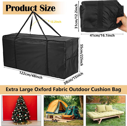 Silkfly 4 Pcs Patio Cushion Storage Bags 48" L x 15" W x 22" H Outdoor Cushion Storage Bag Extra Large Zippered Furniture Pillow Protective Storage Bag Black 420D Oxford Fabric Christmas Tree Storage