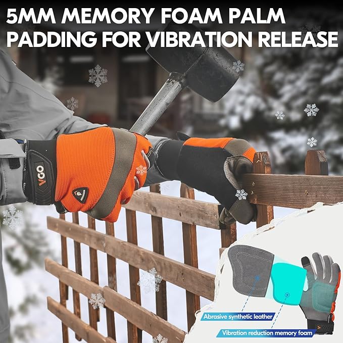 Vgo... 1Pair 5℃/41°F Winter Work Gloves Men, Cold Weather Waterproof Safety Work Gloves,Cold Storage or Freezer Glove