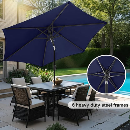 FLAME&SHADE 10ft Patio Umbrella - Outdoor Umbrella with 6 Sturdy Ribs, Push Button Tilt and Crank, UV Protection Table Market Umbrella for Pool, Porch，Garden, Deck, Backyard (Navy Blue)