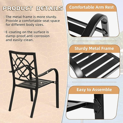 Incbruce 300lbs Patio Chairs Set of 4 Outdoor Dining Chairs, Metal Frame Stackable Patio Dining Chairs, Wrought Iron Black Outdoor Chair with Armrest for Garden, Poolside, Backyard